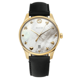 Gucci G-Timeless Mother of Pearl Dial Black Leather Strap Watch For Women - YA1264044 Authentic Buy Shop Now