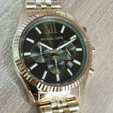 Michael Kors Lexington Chronograph Green Dial Gold Steel Strap Watch for Men - MK8446 Authentic Buy Shop Now