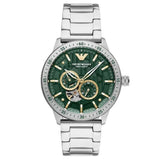 Emporio Armani Meccanico Chronograph Automatic Green Dial Silver Steel Strap Watch For Men - AR60053 Authentic Buy Shop Now