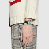 Gucci Grip Silver Dial Green Leather Strap Unisex Watch - YA157412 Authentic Buy Shop Now