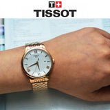 Tissot T Classic Tradition White Dial Rose Gold Steel Strap Watch For Women - T063.610.33.038.00 Authentic Buy Shop Now