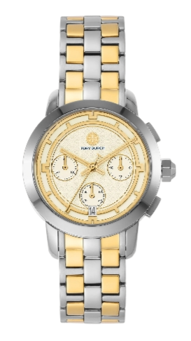 Tory Burch Classic Chronograph White Dial Two Tone Steel Strap Watch for Women - TBW1034 Authentic Buy Shop Now