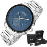 Hugo Boss Peak Chronograph Blue Dial Silver Steel Strap Watch for Men - 1513763 Authentic Buy Shop Now