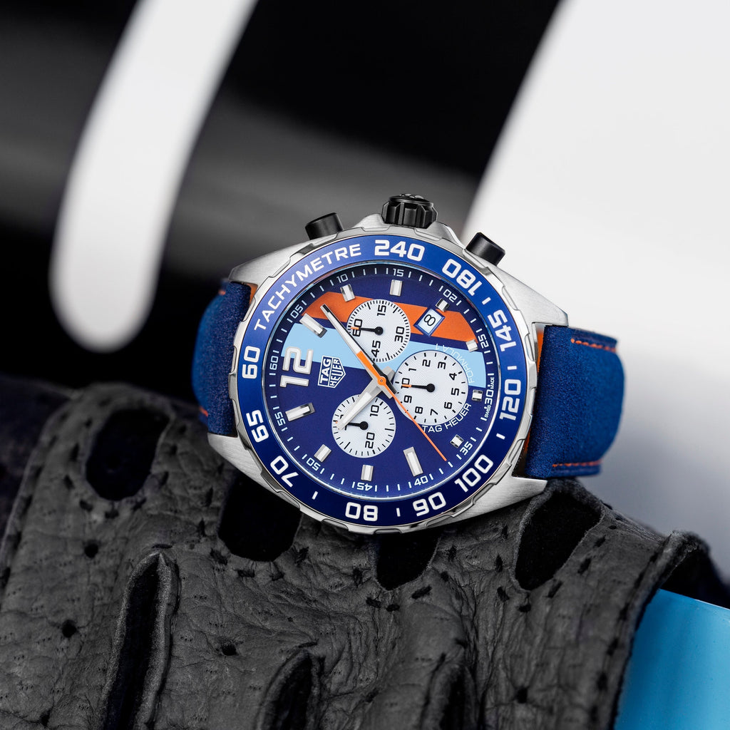 Tag Heuer Formula 1 Gulf Edition Blue Dial Blue Leather Strap Watch for Men - CAZ101N.FC8243 Authentic Buy Shop Now