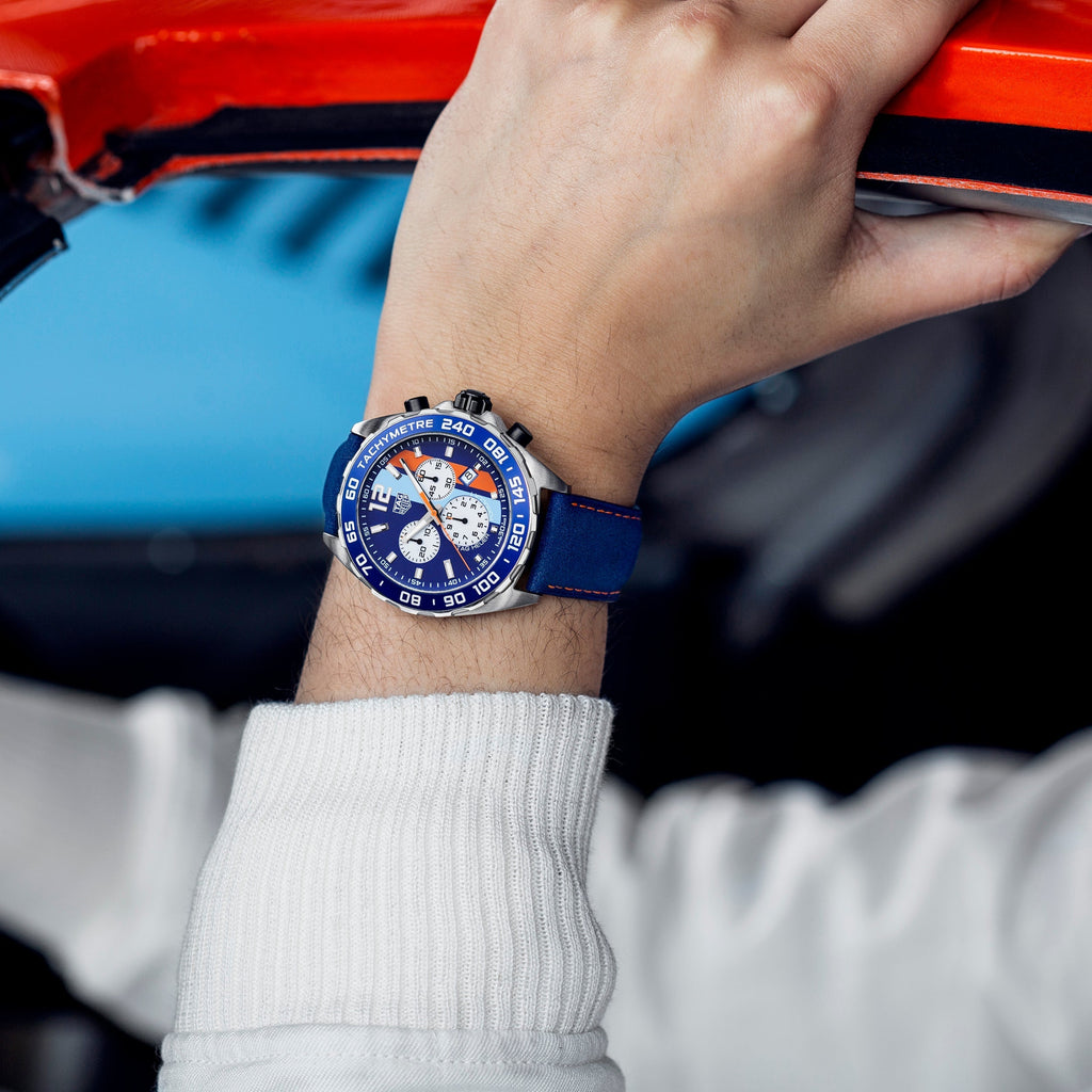 Tag Heuer Formula 1 Gulf Edition Blue Dial Blue Leather Strap Watch for Men - CAZ101N.FC8243 Authentic Buy Shop Now