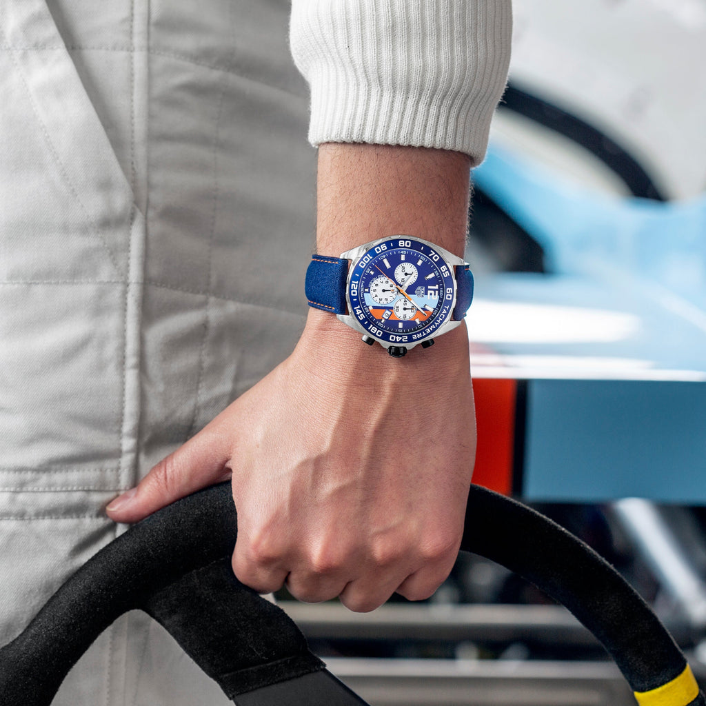 Tag Heuer Formula 1 Gulf Edition Blue Dial Blue Leather Strap Watch for Men - CAZ101N.FC8243 Authentic Buy Shop Now