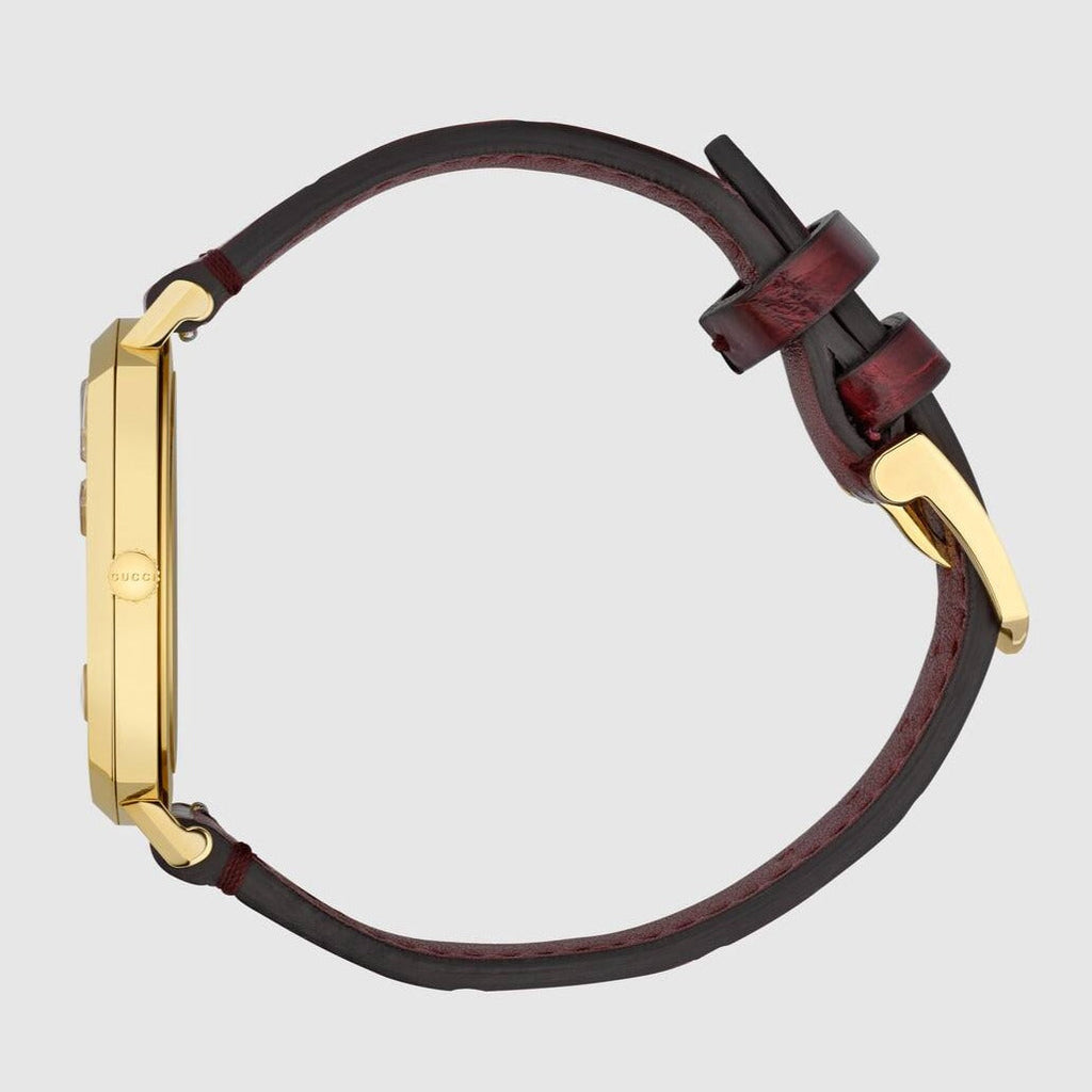 Gucci Grip Quartz Gold Dial Maroon Leather Strap Watch For Women - YA157413 Authentic Buy Shop Now