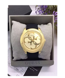 Guess G Twist Gold Dial Black Leather Strap Watch for Women - W0911L3 Authentic Buy Shop Now