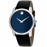 Movado Museum Blue Dial Black Leather Strap Watch For Men - 607013 Authentic Buy Shop Now
