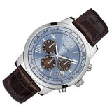 Guess Horizon Chronograph Analog Blue Dial Brown Leather Strap Watch For Men - W0380G6 Authentic Buy Shop Now