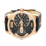 Diesel Mini Daddy Dual Time Black & Gold Dial Black Leather Strap Watch For Men - DZ7317 Authentic Buy Shop Now