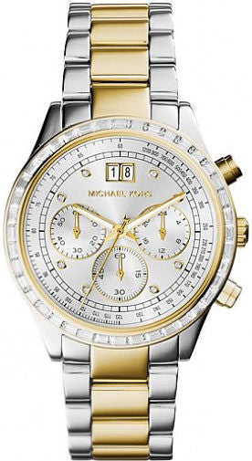 Michael Kors Brinkley Chronograph Silver Dial Two Tone Steel Strap Watch for Women - MK6188 Authentic Buy Shop Now
