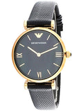 Emporio Armani Gianni T Bar Black Mother of Pearl Dial Black Leather Strap Watch For Women - AR11060 Authentic Buy Shop Now