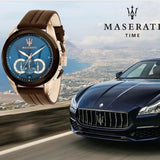Maserati Traguardo Chronograph Blue Dial Brown Leather Strap Watch For Men - R8871612024 Authentic Buy Shop Now
