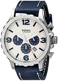 Fossil Nate Chronograph White Dial Blue Leather Strap Watch for Men - JR1480 Authentic Buy Shop Now