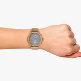 Guess Willow Crystal Blue Dial Rose Gold Mesh Bracelet Watch For Women - W0836L1 Authentic Buy Shop Now