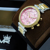 Michael Kors Parker Pink Dial Two Tone Steel Strap Watch for Women - MK6140 Authentic Buy Shop Now
