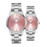 Daniel Wellington Iconic Pink Dial Silver Steel Strap Watch For Women - DW00100329 Authentic Buy Shop Now