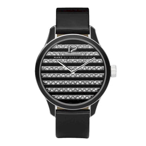 Marc Jacobs Lidia Stripe Glitz Black Dial Black Leather Strap Watch for Women - MBM1166 Authentic Buy Shop Now