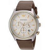 Emporio Armani Chronograph White Dial Brown Leather Strap Watch For Men - AR11033 Authentic Buy Shop Now