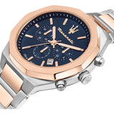 Maserati Stile Chronograph Blue Dial Rose Gold Two Tone Strap Watch For Men - R8873642002 Authentic Buy Shop Now