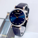 Emporio Armani Gianni T Bar Analog Blue Dial Black Leather Strap Watch For Women - AR1989 Authentic Buy Shop Now