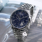 Citizen Eco Drive Chronograph Blue Dial Silver Steel Strap Watch For Men - AT2140-55L Authentic Buy Shop Now