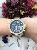 Michael Kors Wren Diamonds Blue Dial Gold Steel Strap Watch for Women - MK6291 Authentic Buy Shop Now