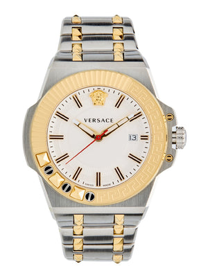 Versace Chain Reaction Quartz White Dial Two Tone Steel Strap Watch for Men - VEDY00519 Authentic Buy Shop Now