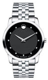 Movado Museum Diamonds Black Dial Silver Steel Strap Watch For Men - 606878 Authentic Buy Shop Now