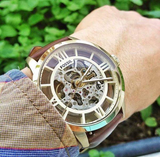 Fossil Townsman Automatic Skeleton Gold Dial Brown Leather Strap Watch for Men - ME3043 Authentic Buy Shop Now