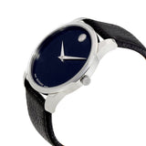 Movado Museum Blue Dial Black Leather Strap Watch For Men - 607013 Authentic Buy Shop Now