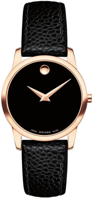 Movado Museum Classic Black Dial Black Leather Strap Watch For Women - 607061 Authentic Buy Shop Now