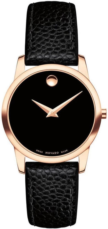 Movado Museum Classic Black Dial Black Leather Strap Watch For Women - 607061 Authentic Buy Shop Now