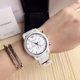 Emporio Armani Luigi Chronograph Ceramic White Dial White Ceramic Strap Watch For Men - AR1499 Authentic Buy Shop Now