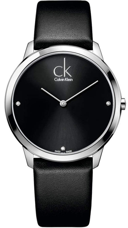 Calvin Klein Minimal Diamonds Black Dial Black Leather Strap Watch for Men - K3M211CS Authentic Buy Shop Now
