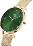 Daniel Wellington Petite Emerald Green Dial Gold Mesh Strap Watch For Women - DW00100479 Authentic Buy Shop Now