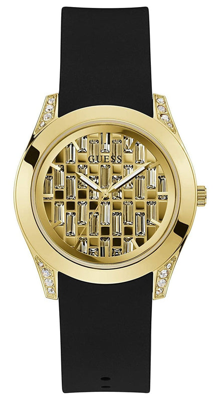Guess Clarity Gold Dial Black Silicone Strap Watch for Women - GW0109L1 Authentic Buy Shop Now