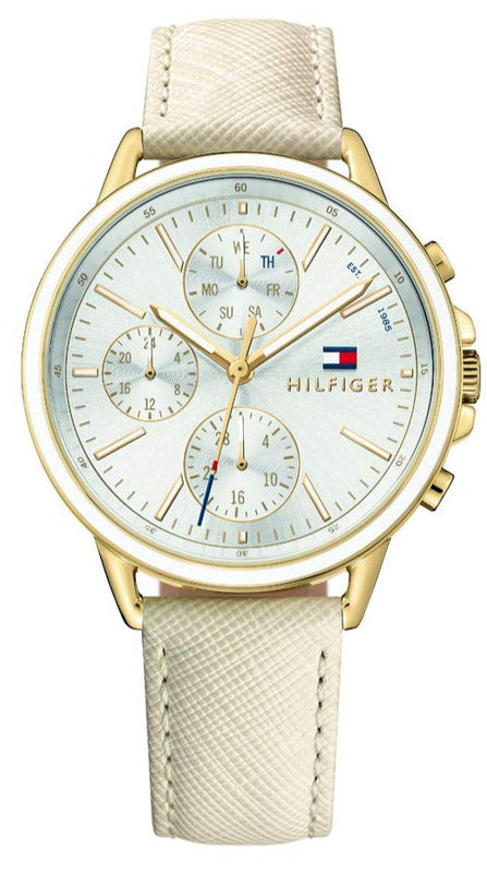 Tommy Hilfiger Carly Silver Dial Cream Leather Strap Watch for Women - 1781790 Authentic Buy Shop Now