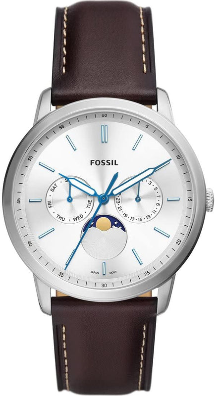 Fossil Neutra Minimalist Moonphase Silver Dial Brown Leather Strap Watch for Men - FS5905 Authentic Buy Shop Now
