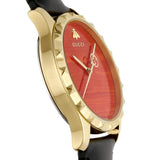Gucci G Timeless Coral Red Dial Black Leather Strap Watch For Men - YA126464 Authentic Buy Shop Now