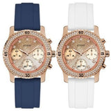 Guess Confetti Crystal Rose Gold Dial White Silicone Strap Watch For Women - W1098L5 Authentic Buy Shop Now