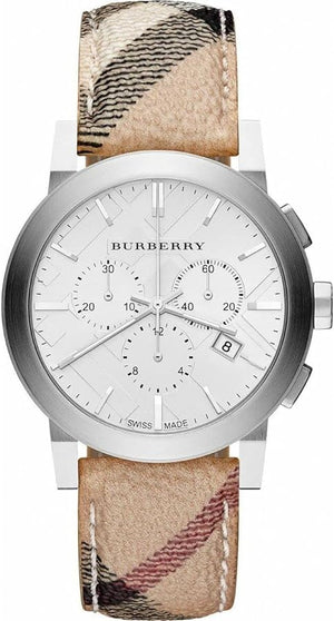 Burberry The City Chronograph White Dial Haymarket Leather Strap Watch For Men - BU9360 Authentic Buy Shop Now