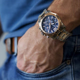 Guess Commander Chronograph Blue Dial Two Tone Steel Strap Watch for Men - GW0056G5 Authentic Buy Shop Now