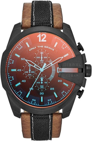 Diesel Mega Chief Quartz Black Dial Two Tone Leather Strap Watch For Men - DZ4305 Authentic Buy Shop Now