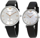 Emporio Armani Gianni T Bar Mother of Pearl Dial Black Leather Strap Watch For Women - AR90002 Authentic Buy Shop Now