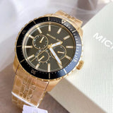 Michael Kors Cunningham Multifunction Black Dial Gold Steel Strap Watch For Men - MK7154 Authentic Buy Shop Now