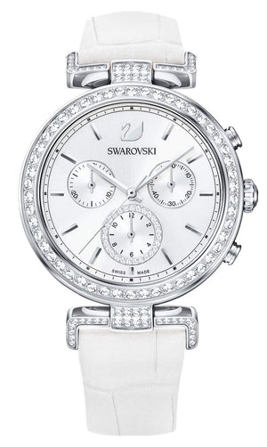 Swarovski Era Journey Silver Dial White Leather Strap Watch for Women - 5295346 Authentic Buy Shop Now