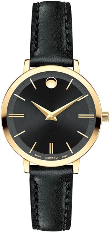 Movado Ultra Slim Black Dial Black Leather Strap Watch For Women - 0607095 Authentic Buy Shop Now