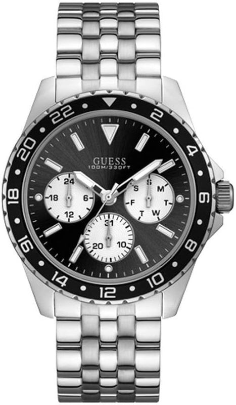 Guess Odyssey Black Dial Silver Steel Strap Watch For Men - W1107G1 Authentic Buy Shop Now